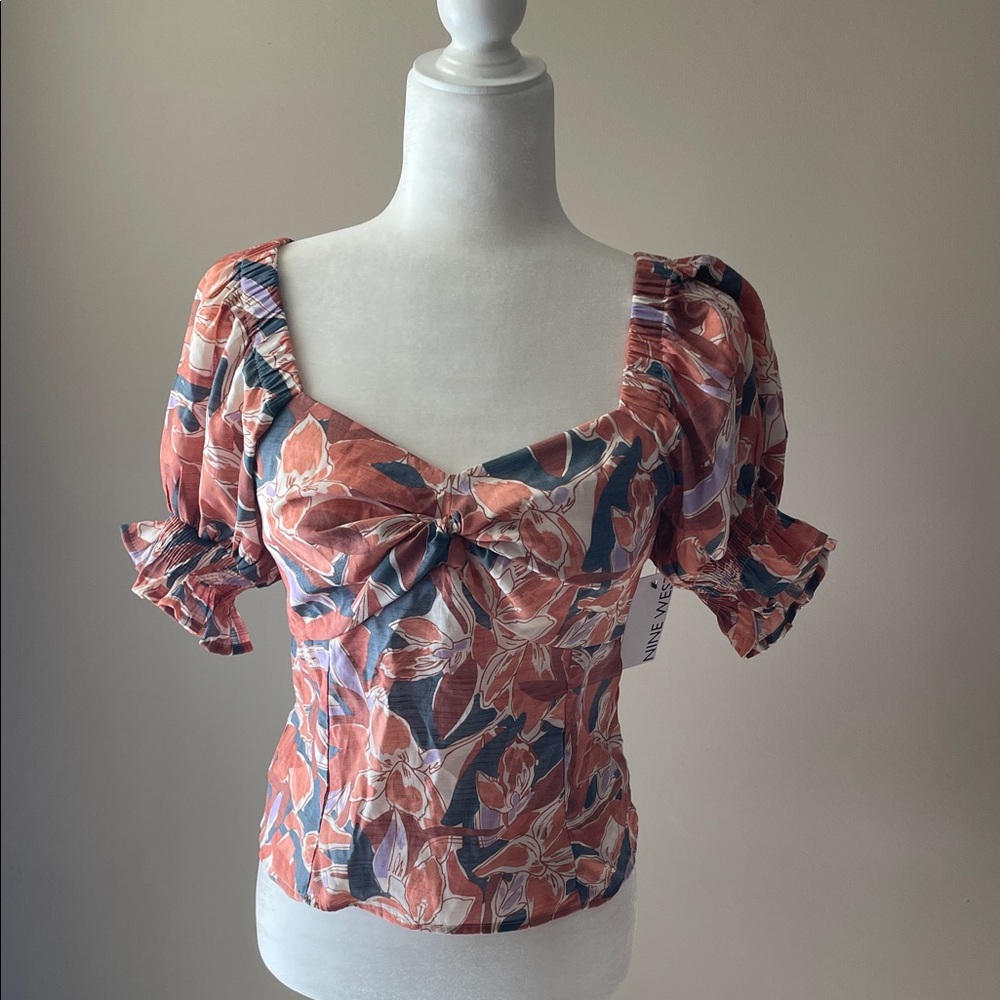 NWTS Nine West Floral Puff Sleeve Top Womens Medium